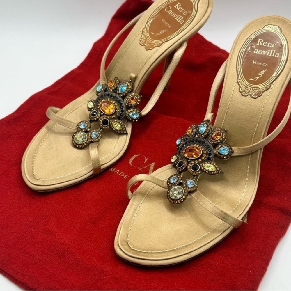 Rene Caovilla | Golden Bronze Heeled Sandal with Rhinestones | EU 36